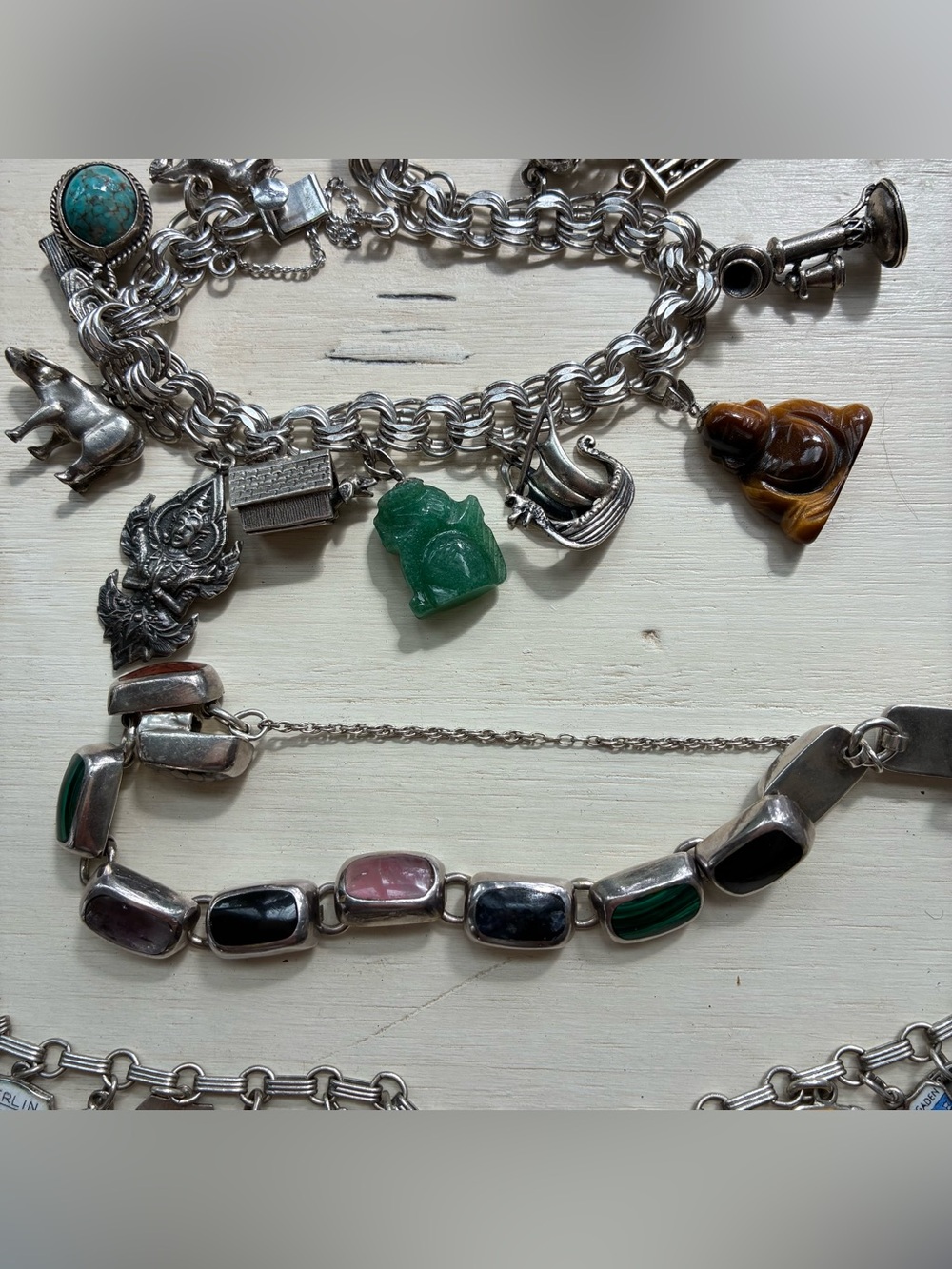 Lot of 4 Vintage Bracelets - 3 sterling silver and 1 jade like bangle - Picture 6 of 7